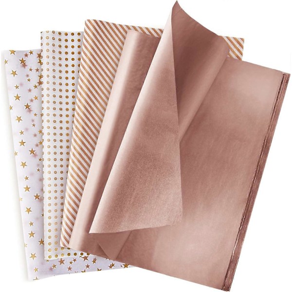 Tunt papper, 120 roséguldfärgade metallpapper, används för bröllop, födelsedag, jul, presentförpackning till fest (50 x 35 cm)