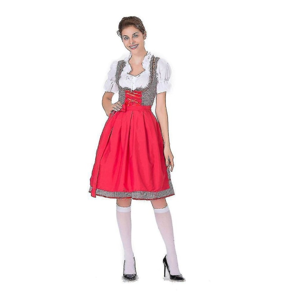 Hurtig levering Kvinder Tysk Dirndl Kjole Kostumer Til bayersk Oktoberfest Halloween Carnival Høj kvalitet Red L