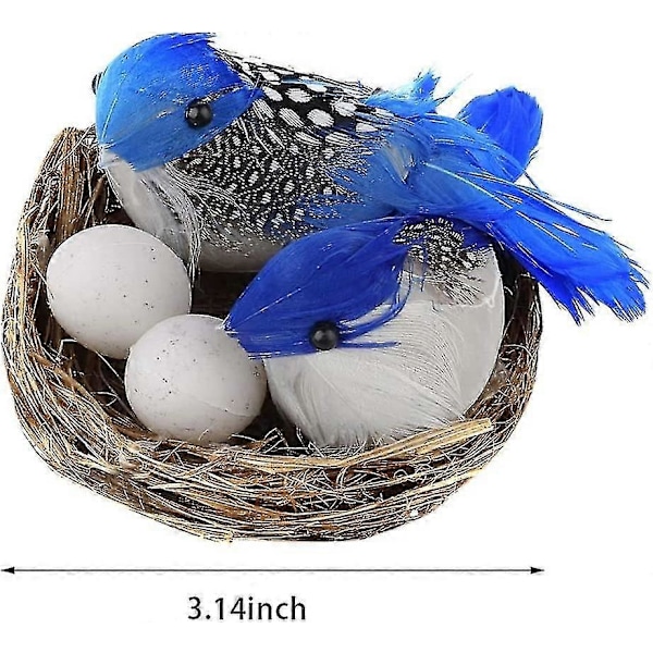 6 Sett Påskeeggdekorasjonssett med kunstig fuglerede og fargerik fugl, påskeeggpynt, påskefugldekorasjoner, påskerobinsrede med flekker