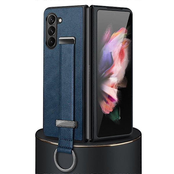 för Samsung Galaxy Z Fold 5 Skal med Handledsrem, Läderskyddande Bumper Skal Ultra Slim Stöttåligt för Z Fold 5 5G