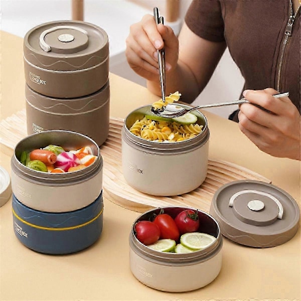 Matvarm Lunchbehållare, Termisk Lunchbehållare i Rostfritt Stål Bärbar Termisk Matlåda Beige B