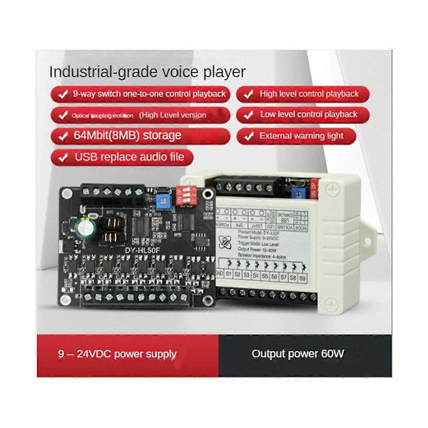 24V Højeffekts Stemme Broadcast Prompt Modul Høj- og Lavniveau Trigger 1-Til-1MP3 Multifunktionel P
