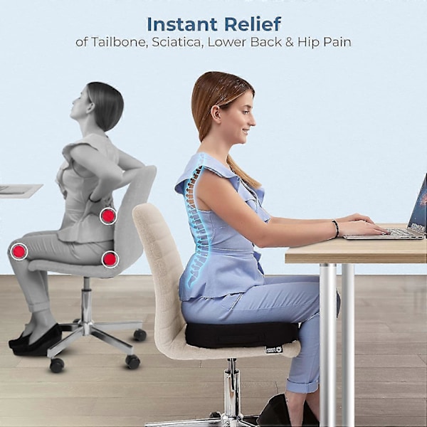 Setepute for kontorstol - 100% Memory Foam pute - Fast halebeinspute - Lindring av halebein, isjias, korsryggsmerter - Premium hjemmekontormøbler