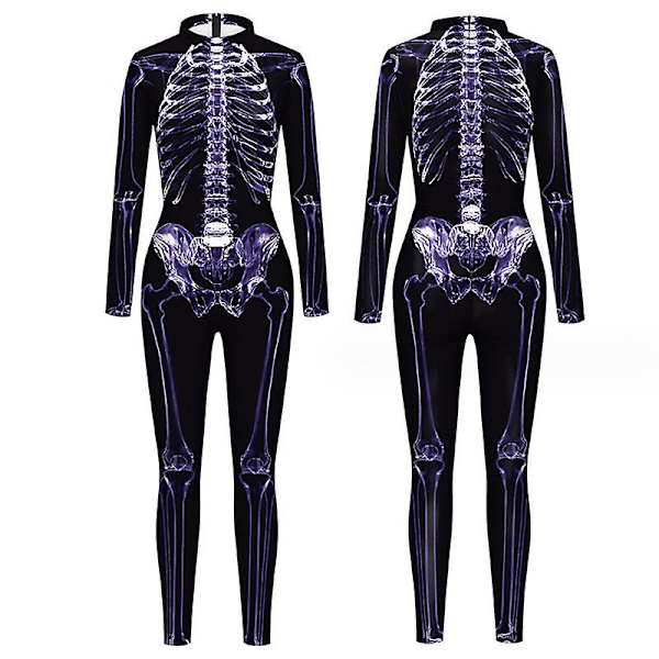 Kvinder Halloween fest kostume Skull Print Langærmet Jumpsuit Outfit style 2 XL