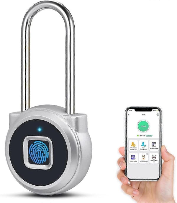 Kombinationshänglås. Långbygel fingeravtryckshänglås med Bluetooth