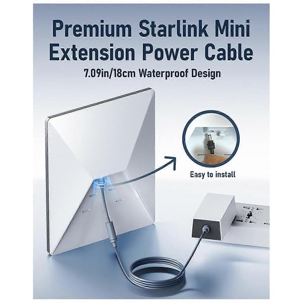 Erstatningstilbehør for Starlink Mini DC-forlengelseskabel 18CM