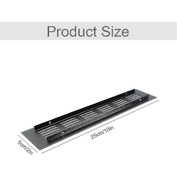 2-pak rektangulær aluminium dørventilationsrist 250x50mm insektbeskyttelse til RV, garderobe, køkken osv. - Sort