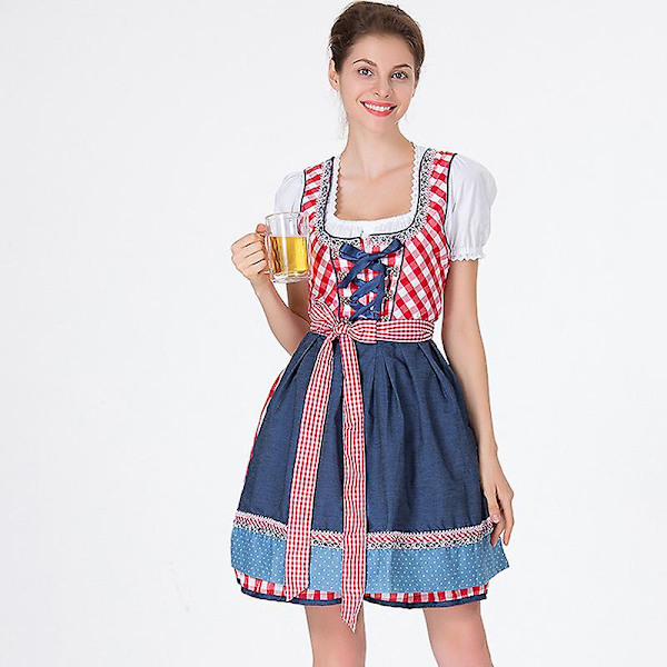 Perinteinen Dirndl Oktoberfest -asu Beerfest Pubien ruudullinen mekko Esiliina Cosplay Carnival Halloween -juhlamekko Blue M