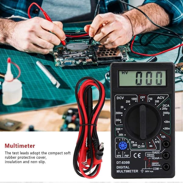 Professionelt Digitalt Multimeter, Polymeter til Måling af Kontinuitet, Voltmeter Amperemeter Ohmmeter DC Spændingstester Resistens, Testledninger og Mini Etui