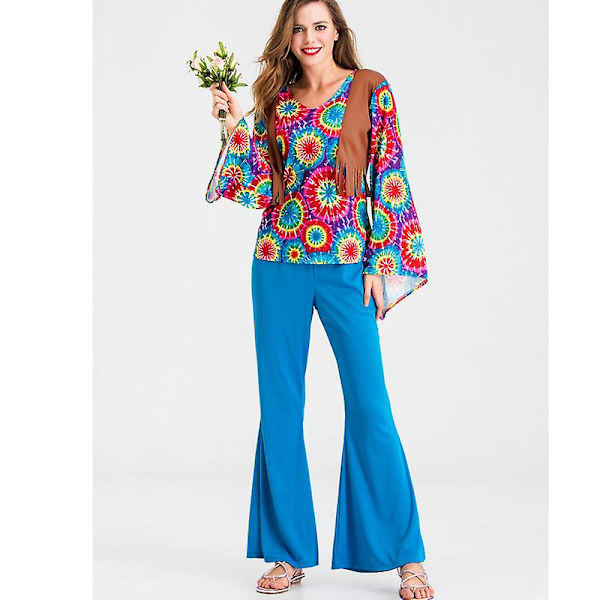 Monipari 60-70-luvun Rockabilly-hippiasu Bohemian Gypsy Disco Club Cosplay Carnival Halloween -juhlamekko Black XL