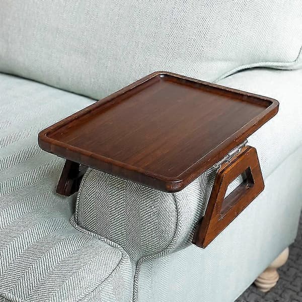 Armbord med klips for sofa, armbrett for sofa Brown