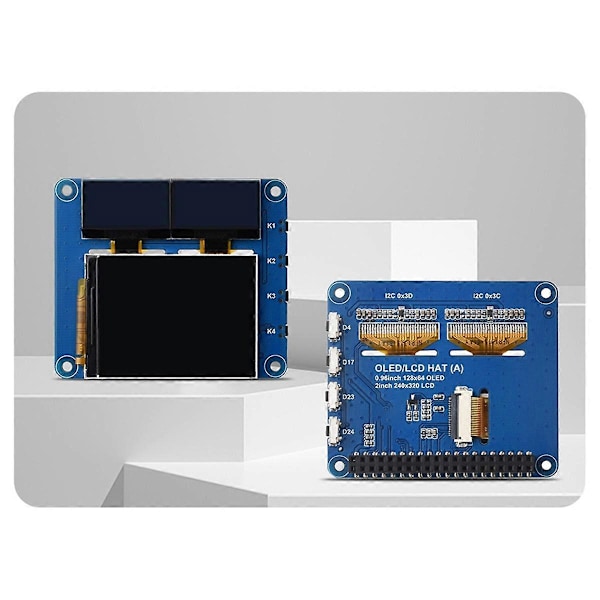 2-tommers LCD-skjerm med 0,96-tommers OLED-displaymodul HAT-sett