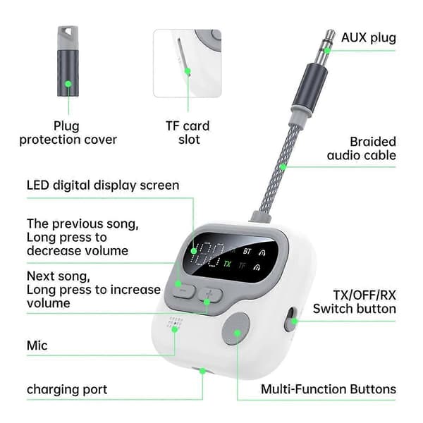 Fly Bluetooth 5.4 Adapter 3.5mm AUX Jack Trådløs Audio Sender Mottaker for Fly, Flyselsk