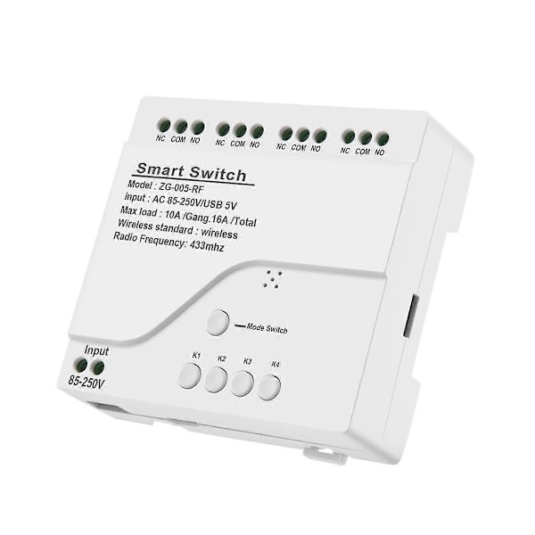 4-kanavainen Zigbee Älykäs Valokytkinmoduuli AC 85-250V RF433 Vastaanota 10A Releet Toimii Alexa Assistantin, Tuya Smart Lifen kanssa