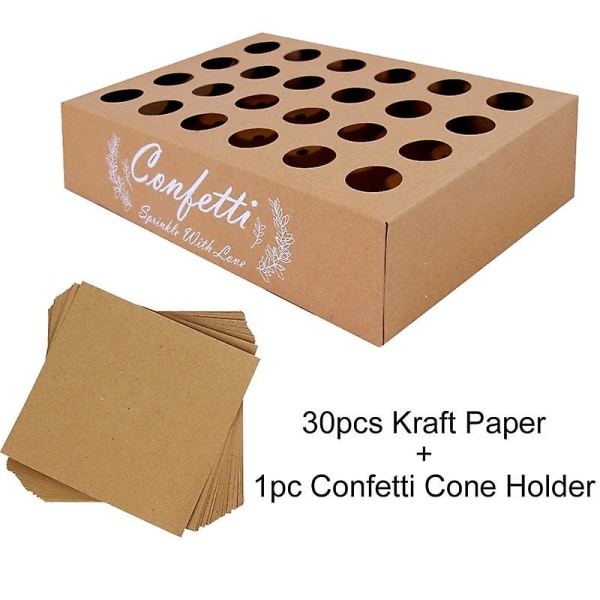 Bryllup Kraft papirbakke Konfetti kegle Stand Box Bakke til bryllup dekoration Blomster konfetti kegler Rustik bryllup papirholder 24 hole tray set