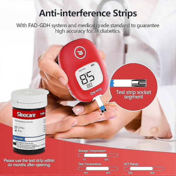 Sinocare 50 kpl Verensokeriliuskoja & 50 kpl Lansetteja Safe AQ Smart ja Safe AQ Voice A1 -mittareille