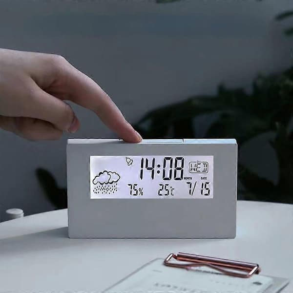 Smart Multifunktionell Väckarklocka LED-Display Enkel Klocka Väder Luftfuktighet Transparent Lysande Elektronisk Klocka