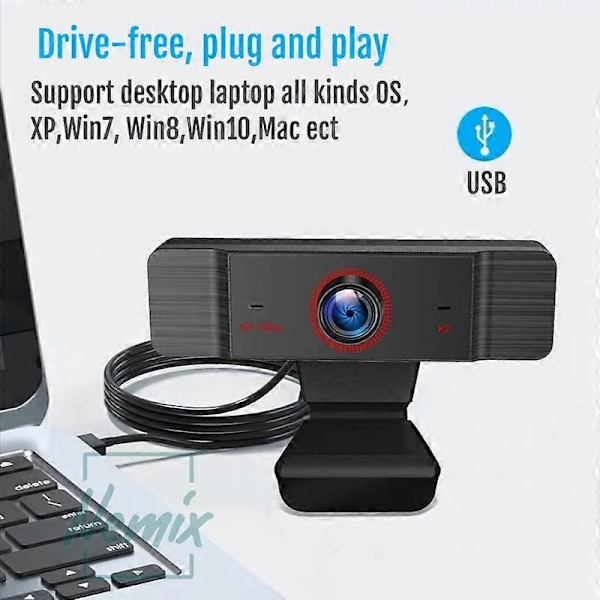 Webcam 1080p, Webkamera med mikrofon til PC, USB-webkamera til computer, 2 megapixel, 1920x1080 opløsning, FHD CMOS-sensor