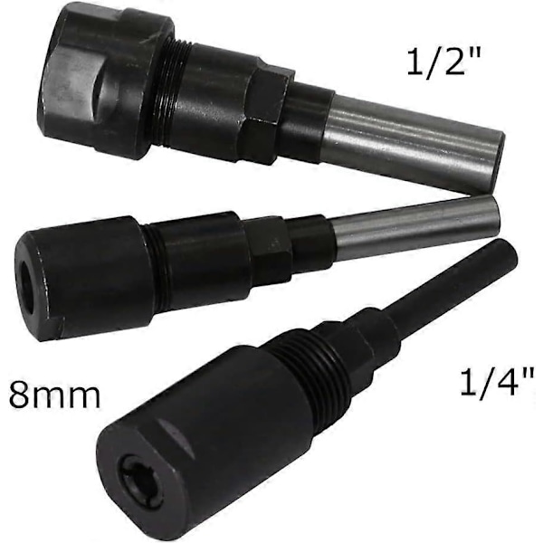 3 stk. 1/2\", 1/4\" og 8 mm skaftfræserforlænger Klemfræserholder Træbearbejdningsskærer Chuck Adapter til træbearbejdning, graveringsmaskine