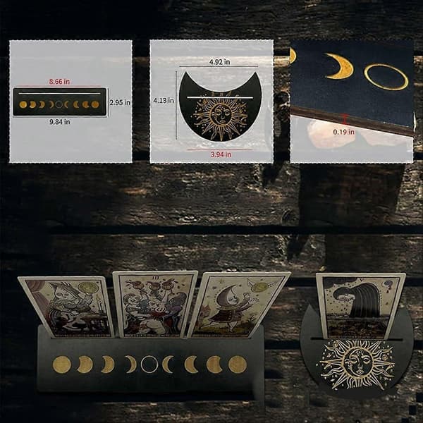 Måneformet træbase display stand Tarotkort træbase beslag rektangulær display stand, A Black
