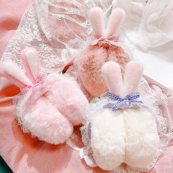 Plysch Öronmuffar Lolita Öronmuffar Kaninöronmuffar Vikbara Fleece Rosett Hårband För Kvinnor Kaninöronmuffar 3