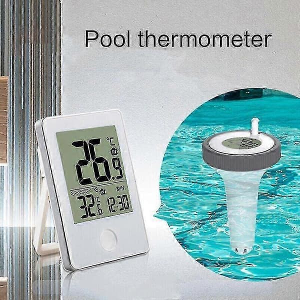 Trådløst Pooltermometer og Modtagersæt, Flydende Termometer med Letlæseligt Display, Batteridrevet Termometer til Pools, Spabade