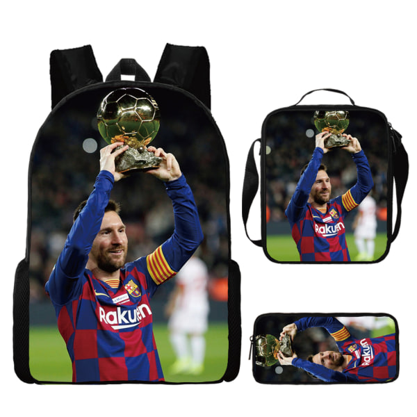 3-delad set av Messi och Ronaldo ryggsäck, studentfotbollsväska, 3D - printed ryggsäck style 2