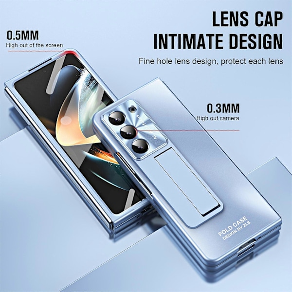 Z Fold 5 Skal med Skärmskydd, Matt Läder Hybrid PC Hårt Allomfattande Stöttåligt Skal med Ställ för Samsung Galaxy Z Fold 5 2023