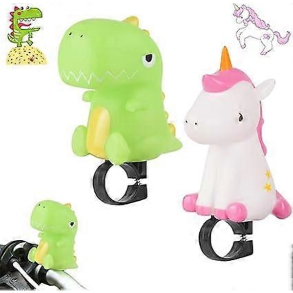 2 stk. cykelklokke til børn piger, børnecykelklokke, mini cykelklokke, børnecykelklokke, enhjørning dinosaur cykelhorn, børnecykelhorn til drenge piger