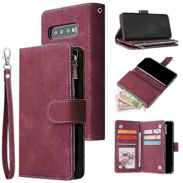 Kompatibel med Samsung Galaxy S10 Læder Magnetisk Håndtaske Lynlåslomme Cover Håndledsrem Kompatibel med Samsung Galaxy S10 Case
