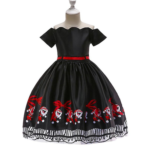 Jul Små Børn Piger Blonde A-line Swing Kjole Jul Julemand Print Gallakjole Aften Formel Prinsesse kjole Festkostume Black 12-13 Years