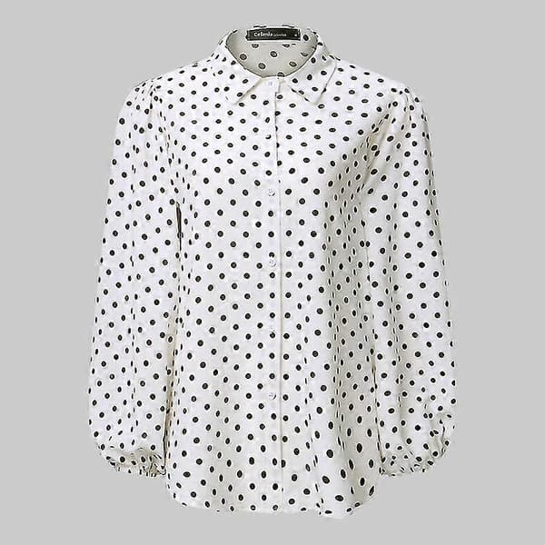 Oversized Dame Bluser Mode Efterår Fest Polka Dot Langt Lanterneærme Revers Skjorte Celmia Elegante Toppe Kontor Løse Bluser