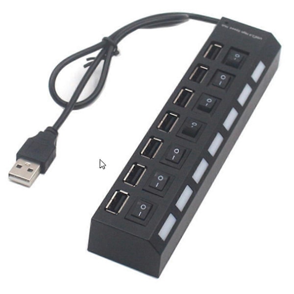 Usb Hub Extender 7 Port Hub Sort og Hvid med Switch Lys Hub 7 Port Docking Station 5 Stykker