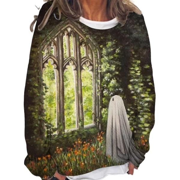 Ghost Sweatshirt Kvinner Halloween gresskarskjorter Morsom nyhet Grafiske T-skjorter Langermede høstskjorter style 8 XXL