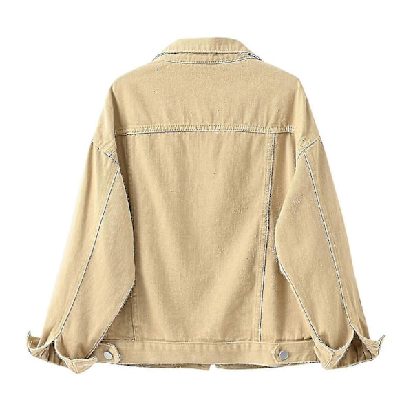 Dam Vår Och Höst Jackor Varm Enfärgad Långärmad Jeansjacka Ytterkläder Khaki S