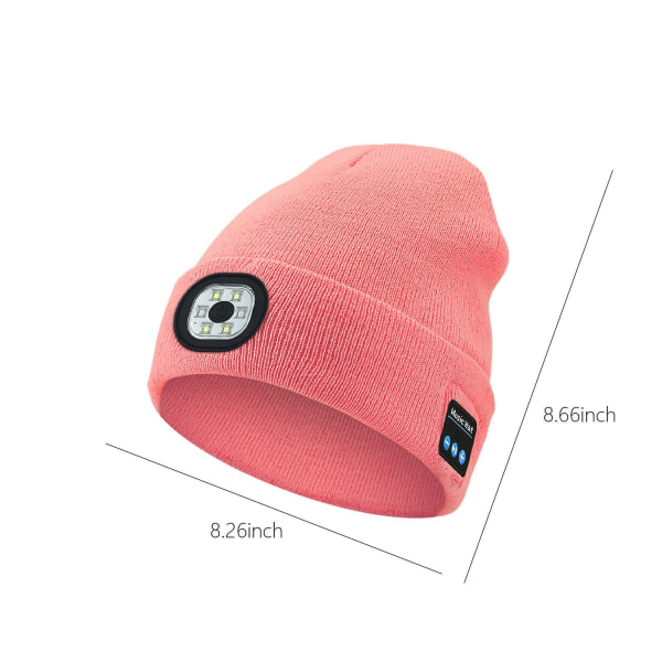 Bluetooth Beanie med lys, unisex usb genopladelig 6 led pandelampe hat med trådløse hovedtelefoner Pink