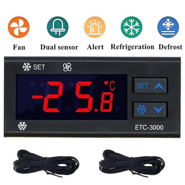 Etc-3000 Mini Temperaturkontroller Kylskåpstermostat Regulator Termoregulator Ntc Dubbel Sen