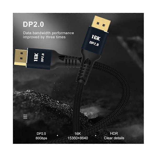 Displayport2.0 HD Videokabel 16K@60Hz 80Gbps Computer Grafik Skærmkabel til PC Laptop Monitor