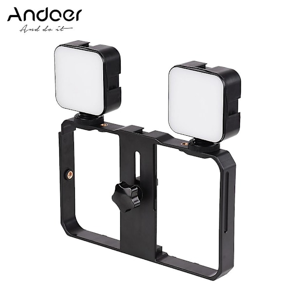 Andoer Mini LED Videovalo 5W Valokuvaus Täyttövalo 6500K Himmennettävä, 2kpl + Kädessä pidettävä älypuhelin V