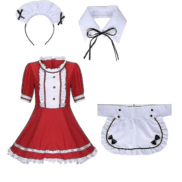 Bästsäljare Lolita Maid Kostymer Fransk Maid Dress Flickor Kvinna Amine Cosplay Kostym Servitris Maid Party Scen Kostymer Set Red 5XL