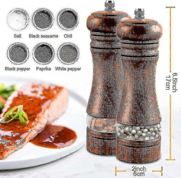 Set med 2 Trä Salt- och Pepparkvarnar, Justerbara