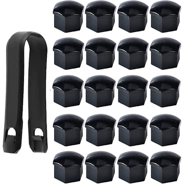 20 stk 19mm Hjulkapsler, hjulboltmutterdeksler, sekskantede dekkmutterdeksler (svart) (d-583-a)