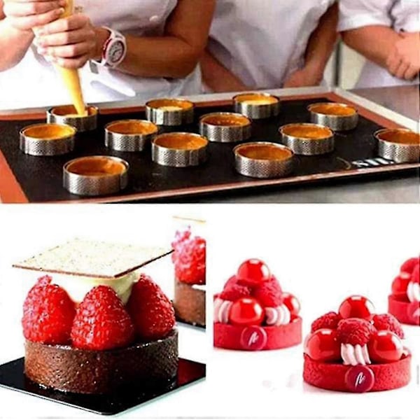 12-pak Rustfri Stål Tærteringe, perforerede Kage Mousse Ringe, 6 cm