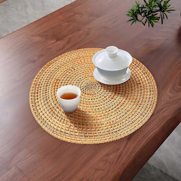 Handvävda Placemats i Rotting, Runda Bordsunderlägg i Korg, Naturliga Vävd Placemats för Matbord, Värmebeständiga