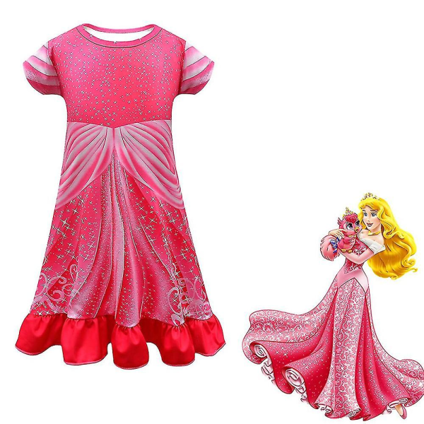 Ny Trend Jenter Barn Sommer Kortermet Kjole Cosplay Kostyme Holiday Casual Midi kjoler Rose Red 7-8 Years