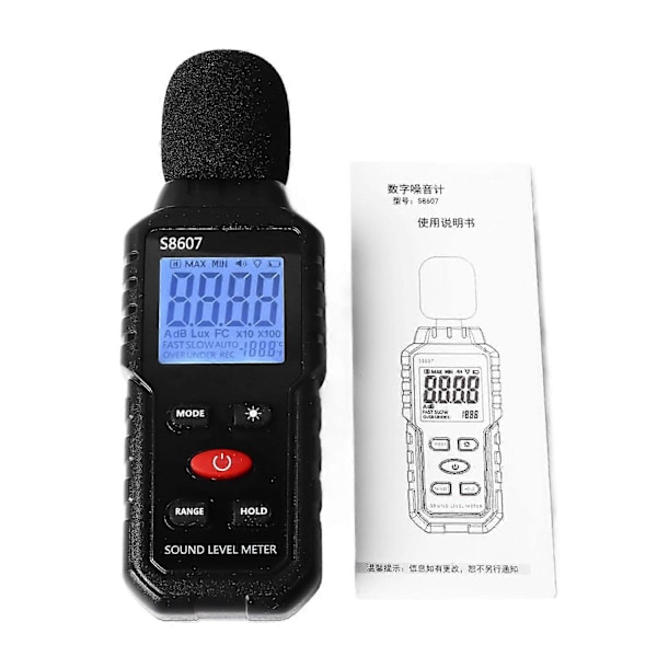 Ljudnivåmätare Digital LCD-skärm Bakgrundsbelyst Skärm Ljud Decibel Bärbar SPL-mätare S8607