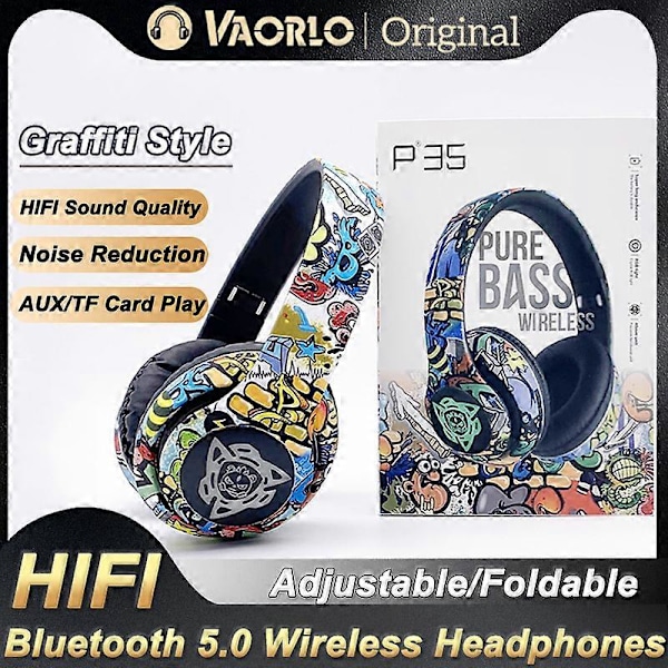 Muoti Graffiti Taitettavat Bluetooth 5.1 Kuulokkeet Langattomat Melua Vaimentavat DJ Bassokuulokkeet Peli Kuulokkeet Tukevat TF-korttia Mikrofonilla