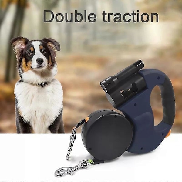 2-farget uttrekkbar dobbel hundebånd tau null floker gåtur for to hunder gå tur med hunden justerbart hundebånd hundeutstyr