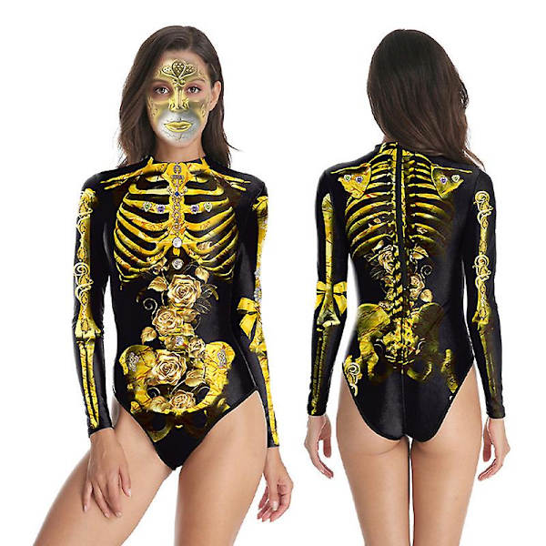 Halloween Kvinder Digital Skeleton Stram Badedragt i ét stykke med lynlås style 2 S-M