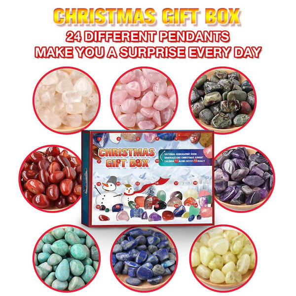 2023 Jul 24 Dage Nedtælling Adventskalender Jul Naturlig Helbredelse Krystal Mineralsten Blind Box Festgaver til børn